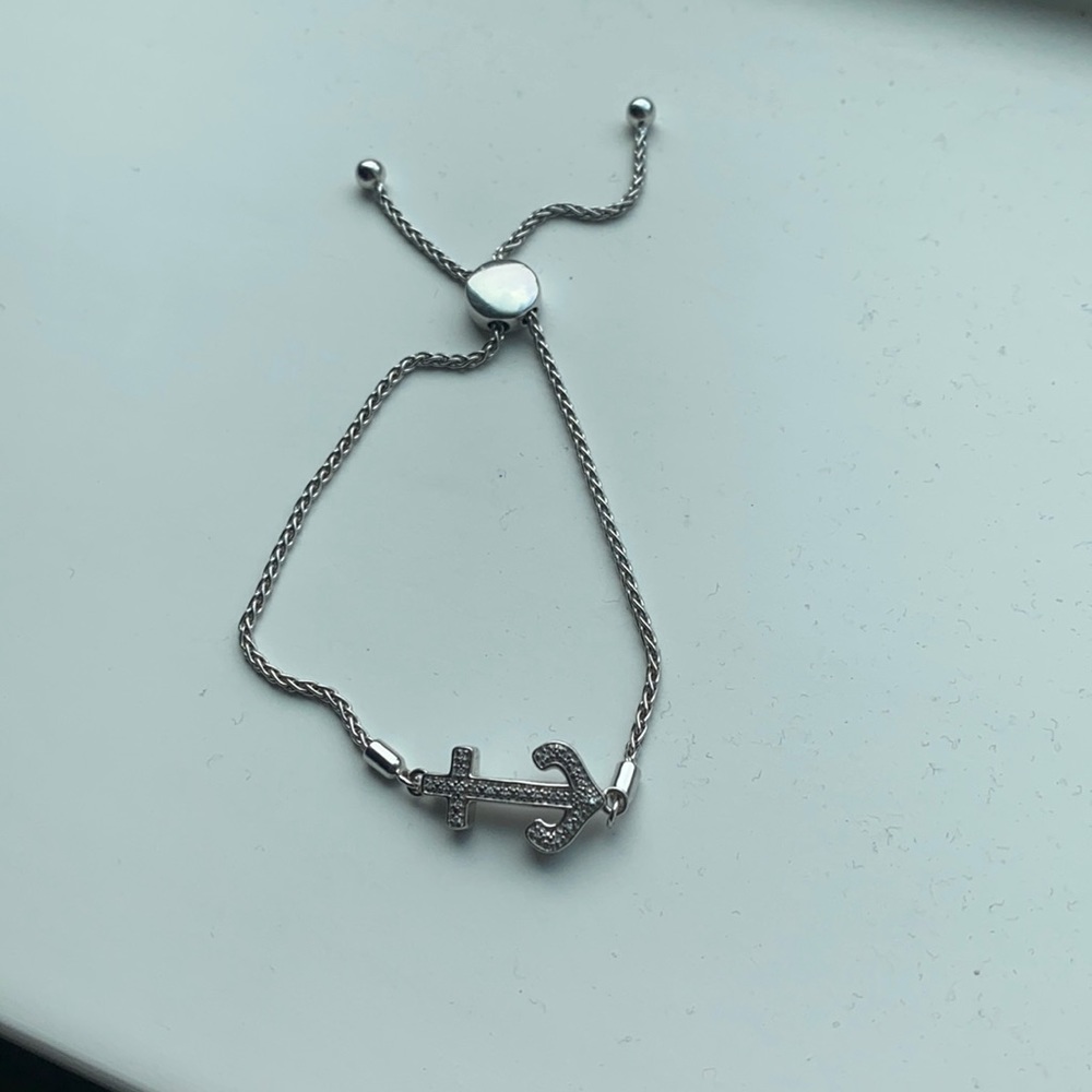 Sterling silver + Diamond anchor bracelet